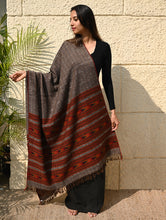 Load image into Gallery viewer, Fine, Soft Himachal Self Striped Wool Shawl - 3 Panels, Earthbound
