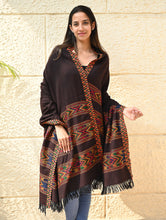 Load image into Gallery viewer, Fine, Soft Himachal Self Striped Wool Shawl - 3 Panels, Spiced Cacao