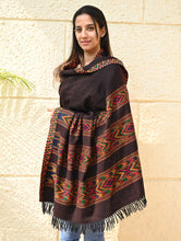 Load image into Gallery viewer, Fine, Soft Himachal Self Striped Wool Shawl - 3 Panels, Spiced Cacao