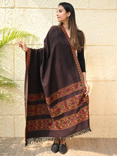 Load image into Gallery viewer, Fine, Soft Himachal Self Striped Wool Shawl - 3 Panels, Spiced Cacao