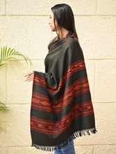 Load image into Gallery viewer, Fine, Soft Himachal Self Striped Wool Shawl - 3 Panels, TeaTree