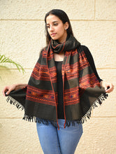 Load image into Gallery viewer, Fine, Soft Himachal Self Striped Wool Shawl - 3 Panels, TeaTree