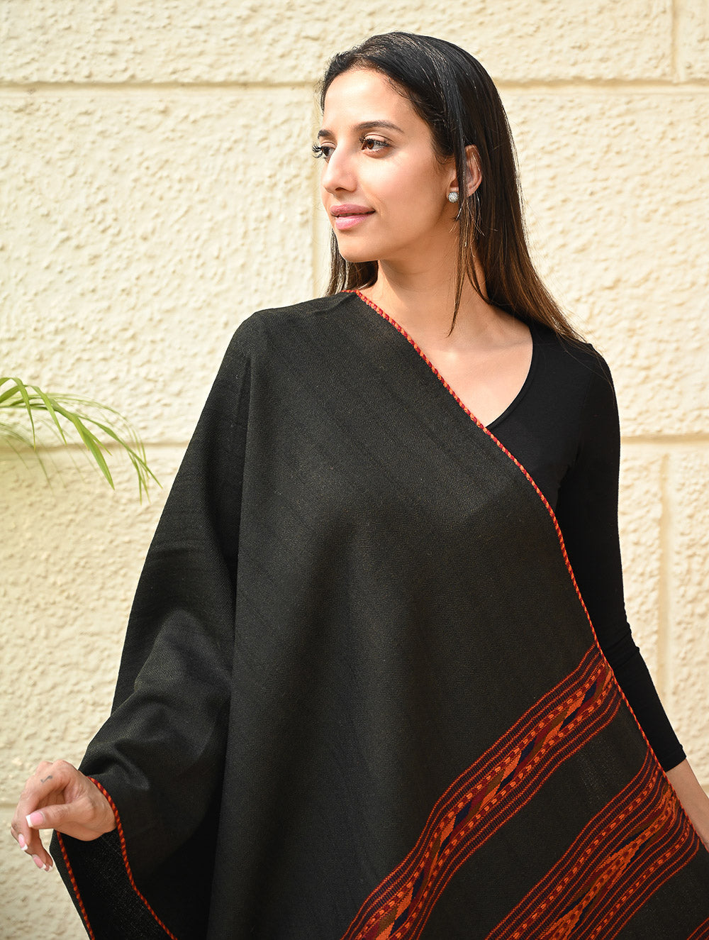 Load image into Gallery viewer, Fine, Soft Himachal Self Striped Wool Shawl - 3 Panels, TeaTree