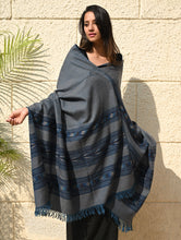 Load image into Gallery viewer, Fine, Soft Himachal Self Striped Wool Shawl - 3 Panels, Dune Sapphire
