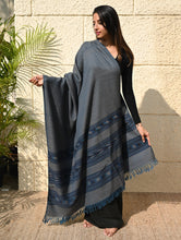 Load image into Gallery viewer, Fine, Soft Himachal Self Striped Wool Shawl - 3 Panels, Dune Sapphire