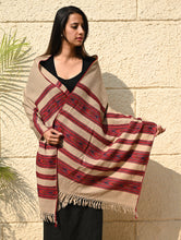 Load image into Gallery viewer, Fine, Soft Himachal Self Striped Wool Stole - 3 Panels, Camel Beige