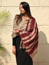Load image into Gallery viewer, Fine, Soft Himachal Self Striped Wool Stole - 3 Panels, Camel Beige