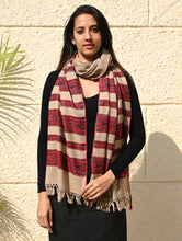 Load image into Gallery viewer, Fine, Soft Himachal Self Striped Wool Stole - 3 Panels, Camel Beige
