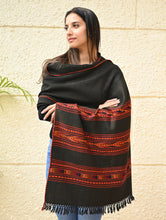 Load image into Gallery viewer, Fine, Soft Himachal Self Striped Wool Stole - 3 Panels, Orange Black