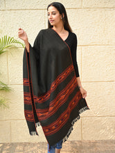 Load image into Gallery viewer, Fine, Soft Himachal Self Striped Wool Stole - 3 Panels, Orange Black