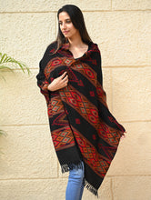 Load image into Gallery viewer, Fine, Soft Himachal Self Striped Wool Stole - 3 Panels, Raven and Rust