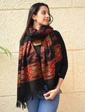 Load image into Gallery viewer, Fine, Soft Himachal Self Striped Wool Stole - 3 Panels, Raven and Rust