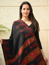 Load image into Gallery viewer, Fine, Soft Himachal Self Striped Wool Stole - 3 Panels, Raven and Rust