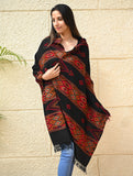 Fine, Soft Himachal Self Striped Wool Stole - 3 Panels, Raven and Rust