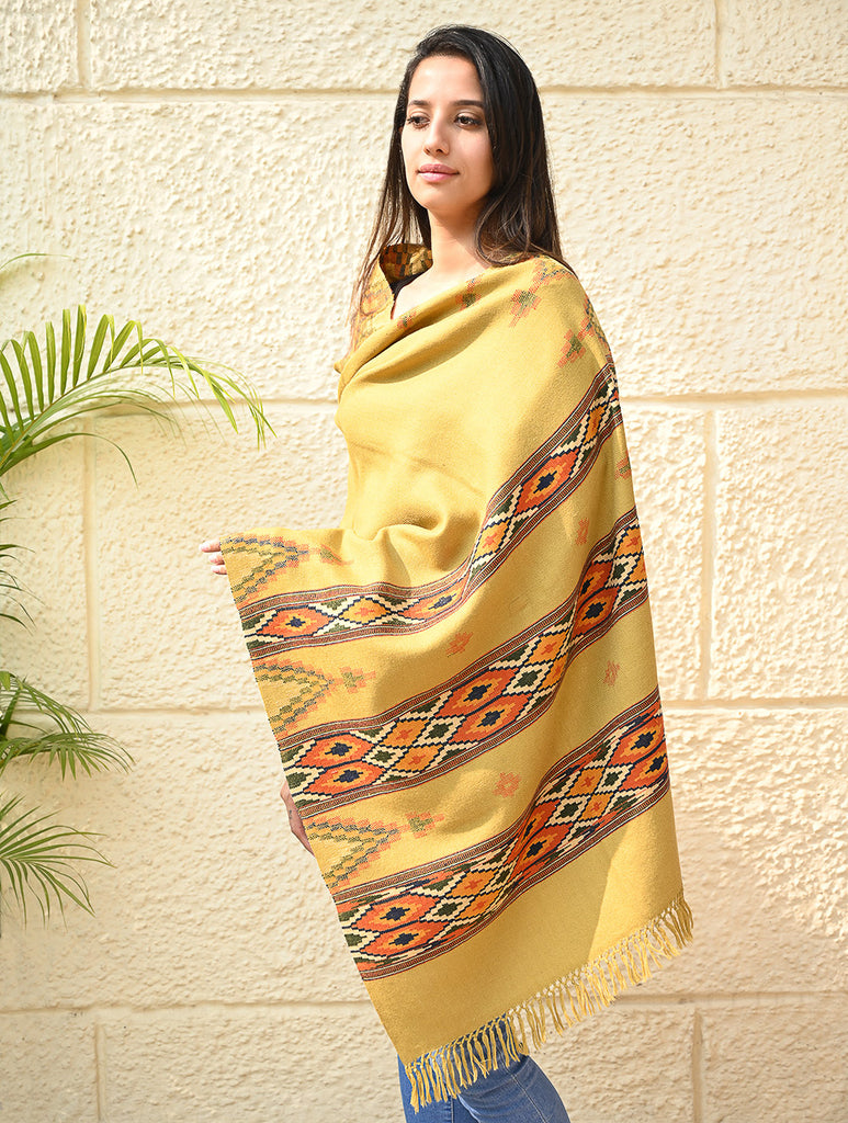 Fine, Soft Himachal Self Striped Wool Stole - 3 Panels, Sun Kissed 