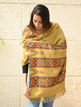 Load image into Gallery viewer, Fine, Soft Himachal Self Striped Wool Stole - 3 Panels, Sun Kissed 