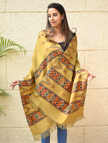 Fine, Soft Himachal Self Striped Wool Stole - 3 Panels, Sun Kissed 