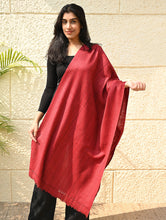 Load image into Gallery viewer, Fine, Soft Himachal Wool Self Striped Plain Stole - Crimson Grove