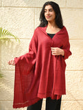 Fine, Soft Himachal Wool Self Striped Plain Stole - Crimson Grove