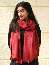 Load image into Gallery viewer, Fine, Soft Himachal Wool Self Striped Plain Stole - Crimson Grove