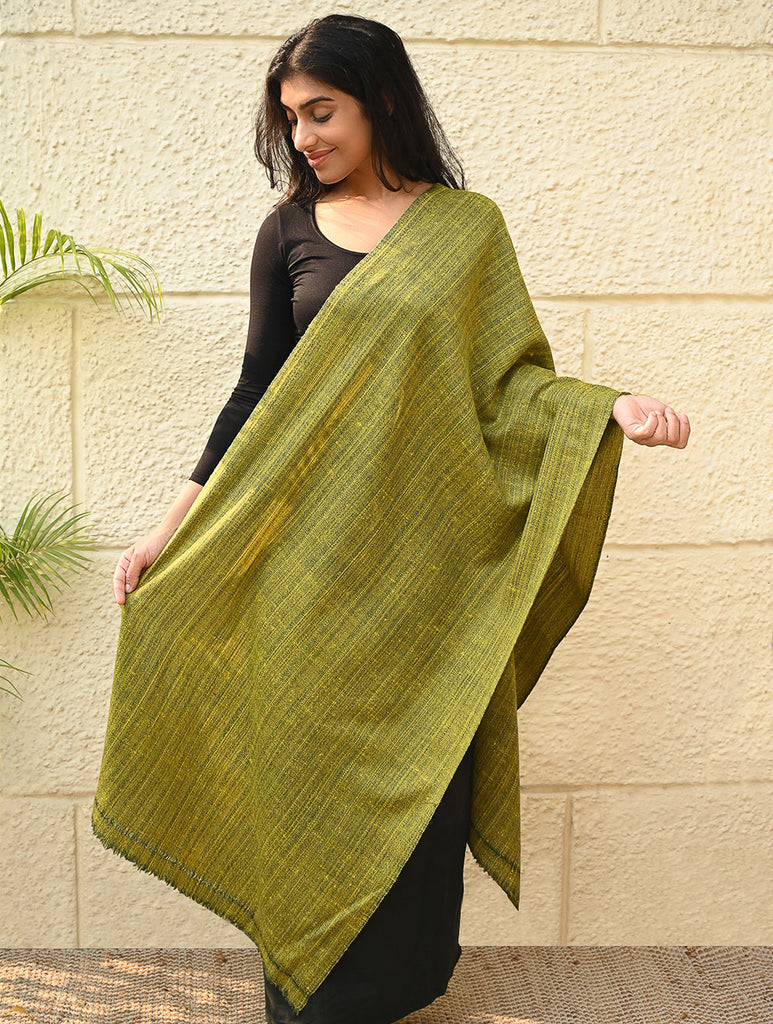 Fine, Soft Himachal Wool Self Striped Plain Stole - Henna Garden