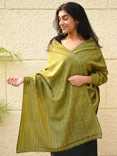 Fine, Soft Himachal Wool Self Striped Plain Stole - Henna Garden