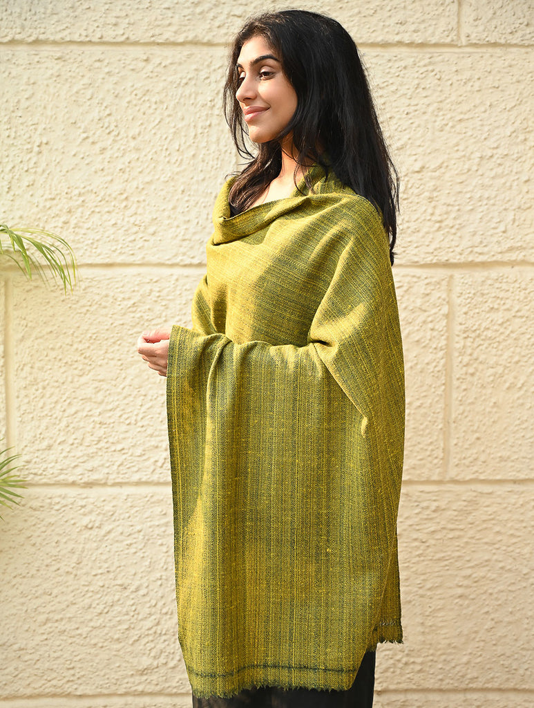 Fine, Soft Himachal Wool Self Striped Plain Stole - Henna Garden