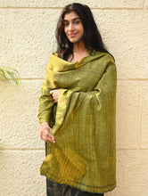 Load image into Gallery viewer, Fine, Soft Himachal Wool Self Striped Plain Stole - Henna Garden