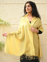 Load image into Gallery viewer, Fine, Soft Himachal Wool Self Striped Plain Stole - Lemon Rays