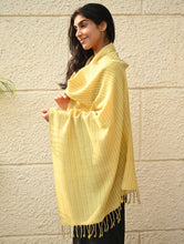 Load image into Gallery viewer, Fine, Soft Himachal Wool Self Striped Plain Stole - Lemon Rays