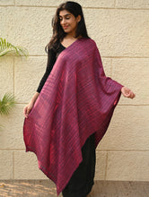 Load image into Gallery viewer, Fine, Soft Himachal Wool Self Striped Plain Stole - Mulberry Stripes