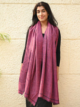 Load image into Gallery viewer, Fine, Soft Himachal Wool Self Striped Plain Stole - Mulberry Stripes