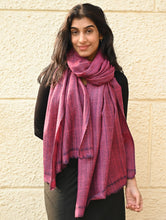 Load image into Gallery viewer, Fine, Soft Himachal Wool Self Striped Plain Stole - Mulberry Stripes