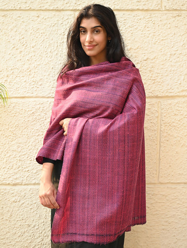 Fine, Soft Himachal Wool Self Striped Plain Stole - Mulberry Stripes