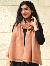 Load image into Gallery viewer, Fine, Soft Himachal Wool Self Striped Plain Stole - Peach Plain