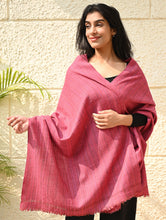 Load image into Gallery viewer, Fine, Soft Himachal Wool Self Striped Plain Stole - Rosy Stripes