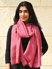Load image into Gallery viewer, Fine, Soft Himachal Wool Self Striped Plain Stole - Rosy Stripes
