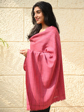 Load image into Gallery viewer, Fine, Soft Himachal Wool Self Striped Plain Stole - Rosy Stripes