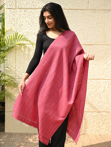 Fine, Soft Himachal Wool Self Striped Plain Stole - Rosy Stripes