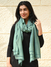 Load image into Gallery viewer, Fine, Soft Himachal Wool Self Striped Plain Stole - Sea Green