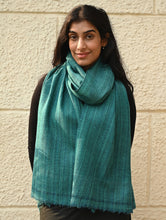 Load image into Gallery viewer, Fine, Soft Himachal Wool Self Striped Plain Stole - Teal Stripes