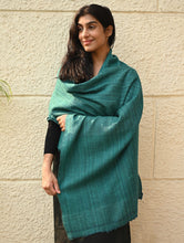 Load image into Gallery viewer, Fine, Soft Himachal Wool Self Striped Plain Stole - Teal Stripes