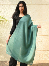 Load image into Gallery viewer, Fine, Soft Himachal Wool Self Striped Plain Stole - Turquoise Plain