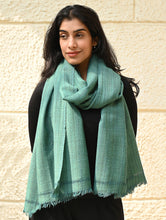 Load image into Gallery viewer, Fine, Soft Himachal Wool Self Striped Plain Stole - Turquoise Plain