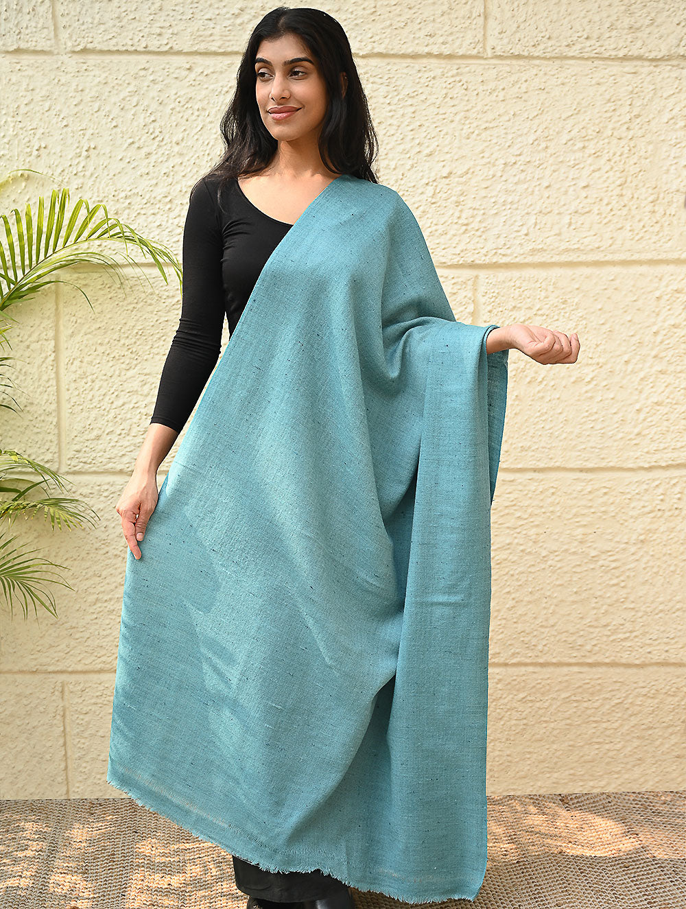 Load image into Gallery viewer, Fine, Soft Himachal Wool Self Striped Shawl - Aqua Cloud