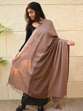 Load image into Gallery viewer, Fine, Soft Himachal Wool Self Striped Shawl - Caramel and Cream