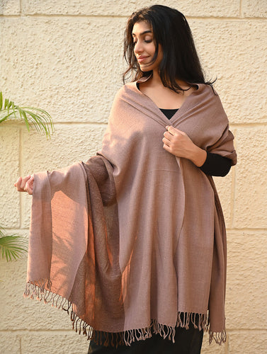 Fine, Soft Himachal Wool Self Striped Shawl - Caramel and Cream
