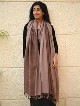 Load image into Gallery viewer, Fine, Soft Himachal Wool Self Striped Shawl - Caramel and Cream