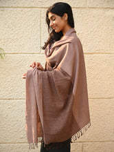 Load image into Gallery viewer, Fine, Soft Himachal Wool Self Striped Shawl - Caramel and Cream