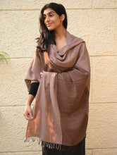 Load image into Gallery viewer, Fine, Soft Himachal Wool Self Striped Shawl - Caramel and Cream